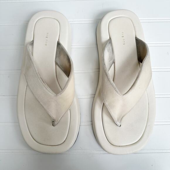 The Row White Ginza Platform Sandals Leather & Velvet Strap Size 37 - Picture 3 of 12